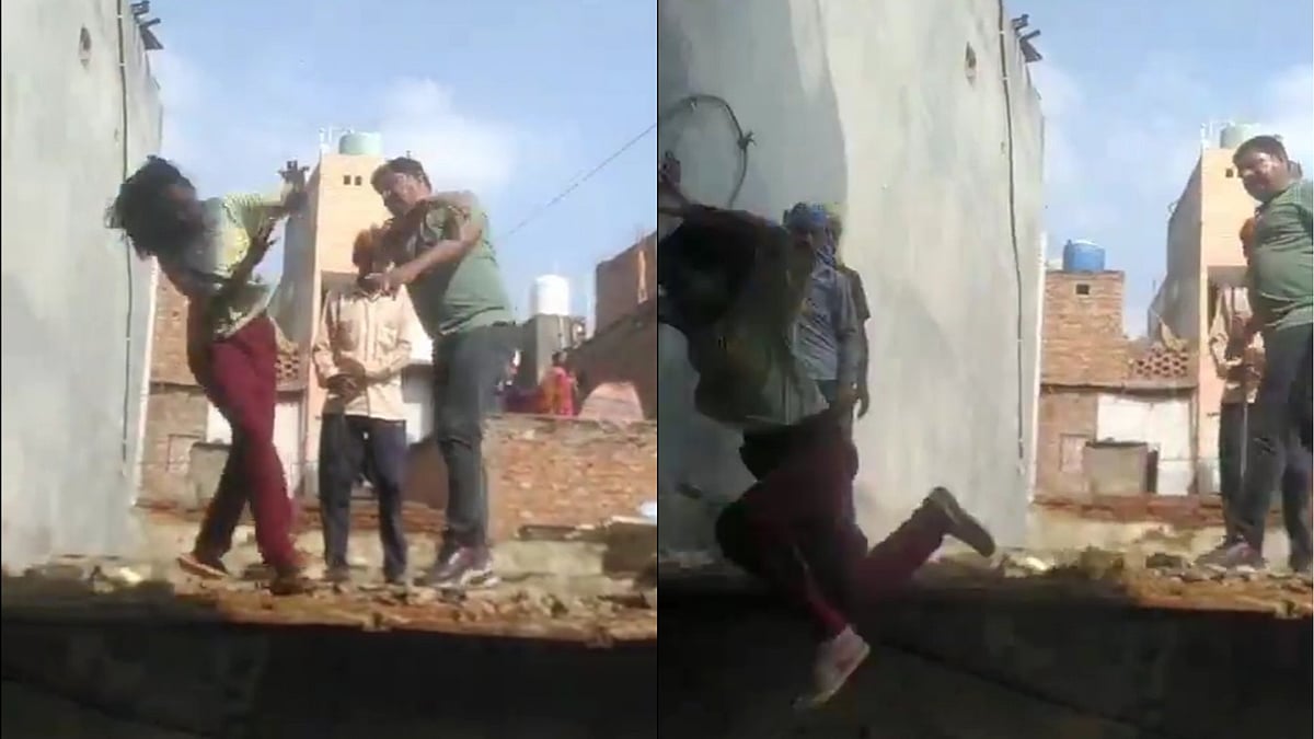 X : Man slaps woman who falls off a roof in Delhi